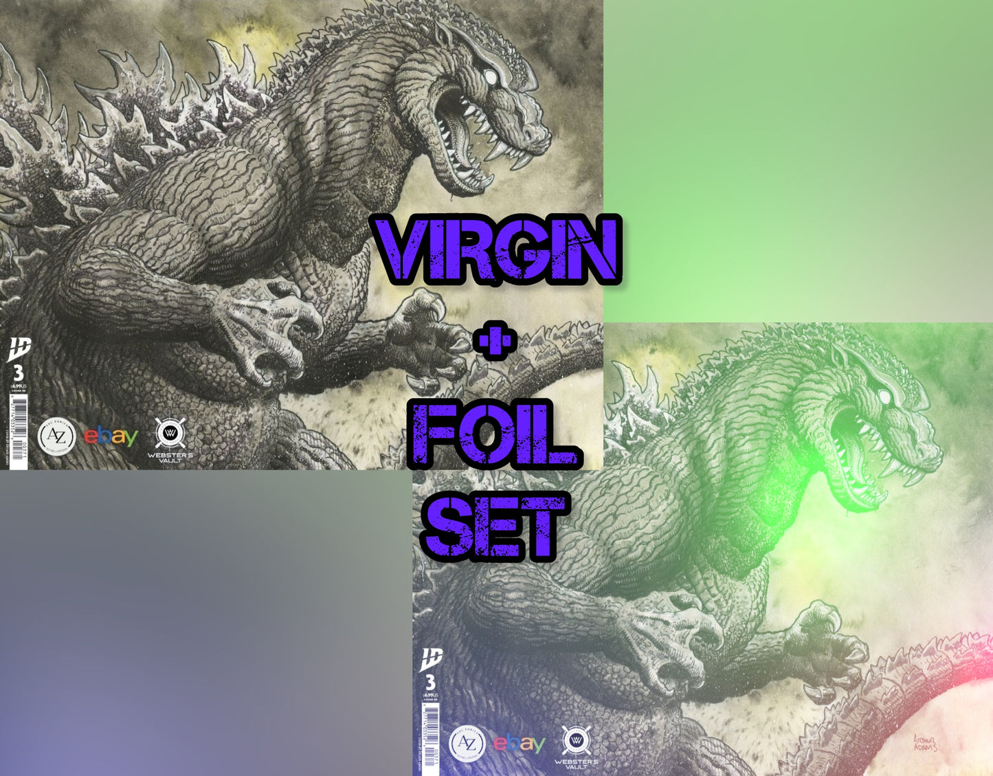 SET! FOIL+VIRGIN ART ADAMS GODZILLA MPT III MEGACON EXCLUSIVE