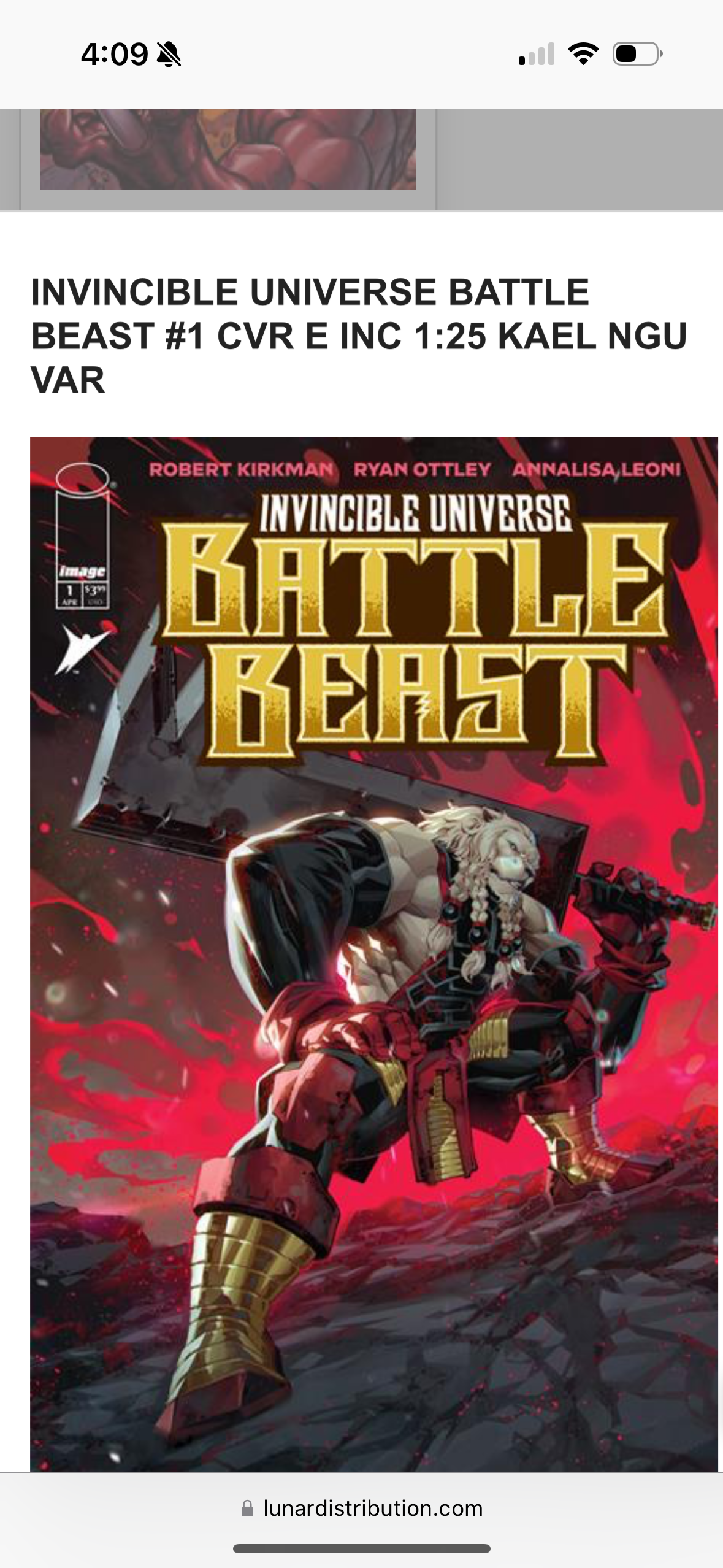 1:25 INVINCIBLE UNIVERSE BATTLE
BEAST #1 CVR E INC KAEL NGU VAR
