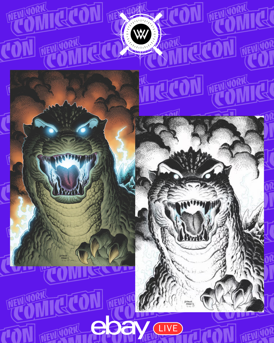 Adams Godzilla Art Adams Godzilla's Monsterpiece Theatre # 1 SKETCH/FOIL SET NYCC ...